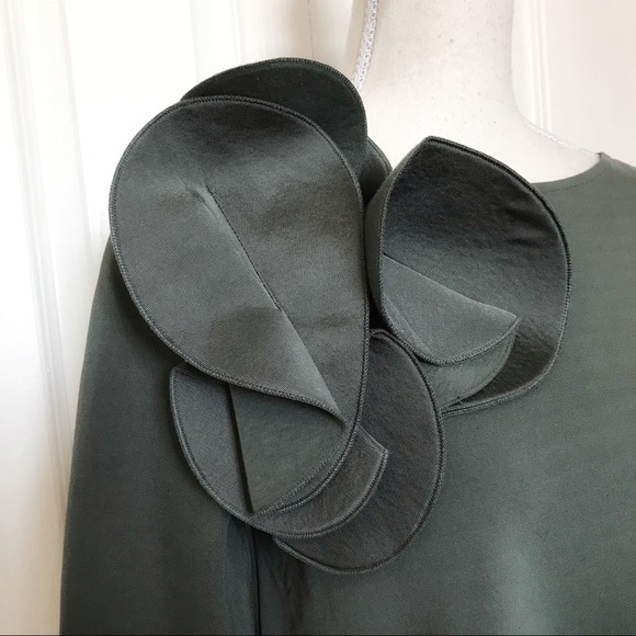 COS Sage Green Long-Sleeve Blouse with Sculpted Flower Detail - Picture 7 of 11